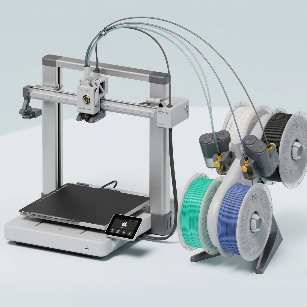 Impresora 3D Bambu Lab A1 con sistema AMS Lite multicolor